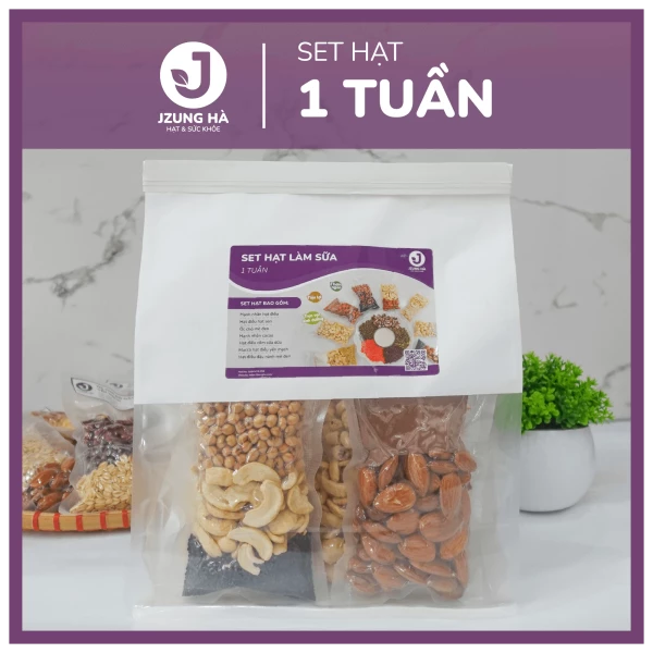 Set hạt làm sữa dinh dưỡng MIX SẴN 1 TUẦN - JUNG HẠT - Gói mix hạt CAO CẤP (50-60% hạt béo)