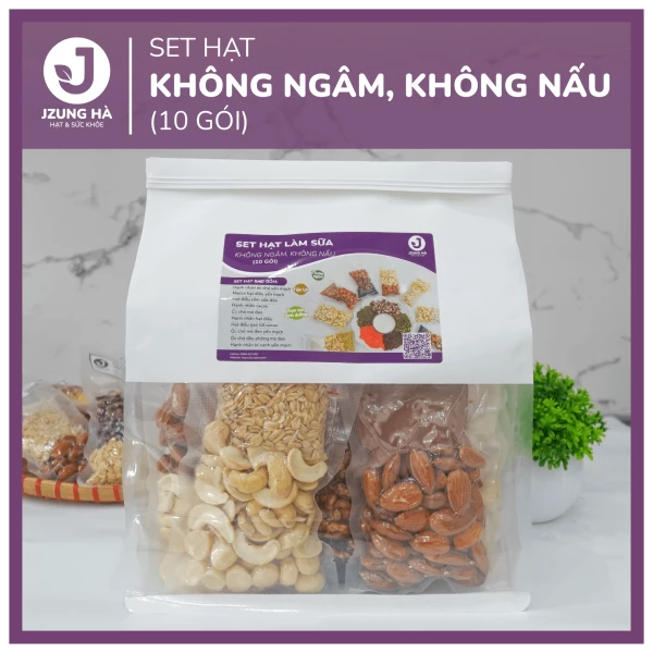 Set hạt làm sữa dinh dưỡng KHÔNG CẦN NGÂM NẤU 10 GÓI - JUNG HẠT - Gói mix hạt CAO CẤP (50-60% hạt béo)