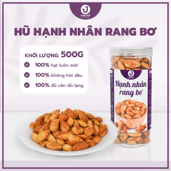 Hạt Hạnh nhân Rang bơ JUNG HẠT  Hàng chuẩn loại 1 vô cùng thơm ngon - MÓN QUÀ CHO SỨC KHỎE	