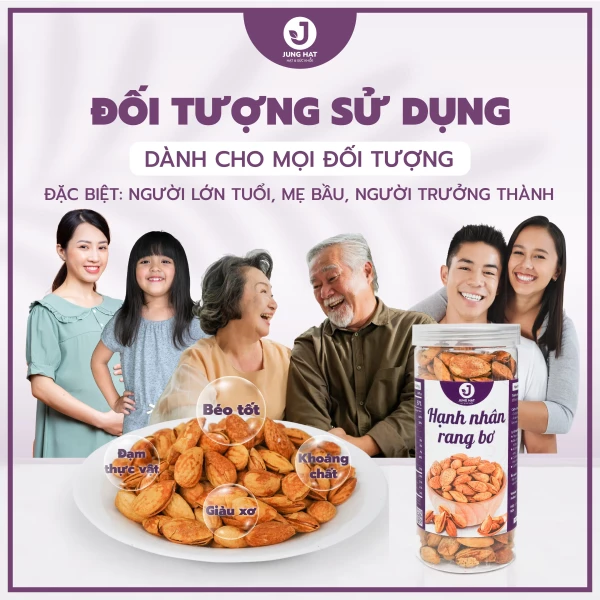 Hạt Hạnh nhân Rang bơ JUNG HẠT  Hàng chuẩn loại 1 vô cùng thơm ngon - MÓN QUÀ CHO SỨC KHỎE	