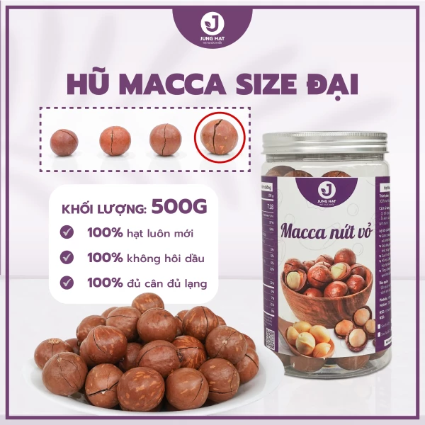 Hạt Macca Nứt vỏ JUNG HẠT - ĂN LIỀN NGON, BIẾU TẶNG ĐẸP  Đủ size đủ loại