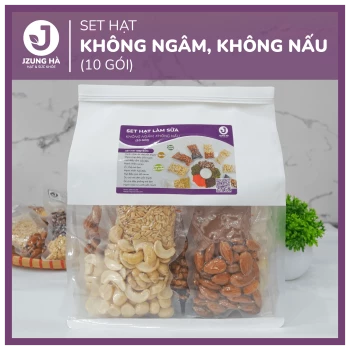 Set hạt làm sữa dinh dưỡng KHÔNG CẦN NGÂM NẤU 10 GÓI - JUNG HẠT - Gói mix hạt CAO CẤP (50-60% hạt béo)